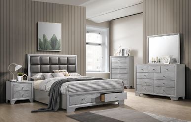 King 4pc Grey silver bedroom set