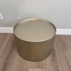 26” Wide Modern Hammered Gold Metal Drum Coffee Table