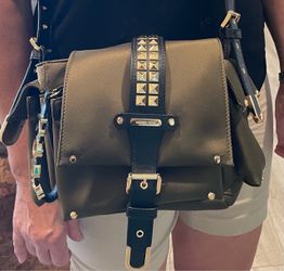 Michael Kors Vivianne Studded Olive Green Nylon Messenger Bag