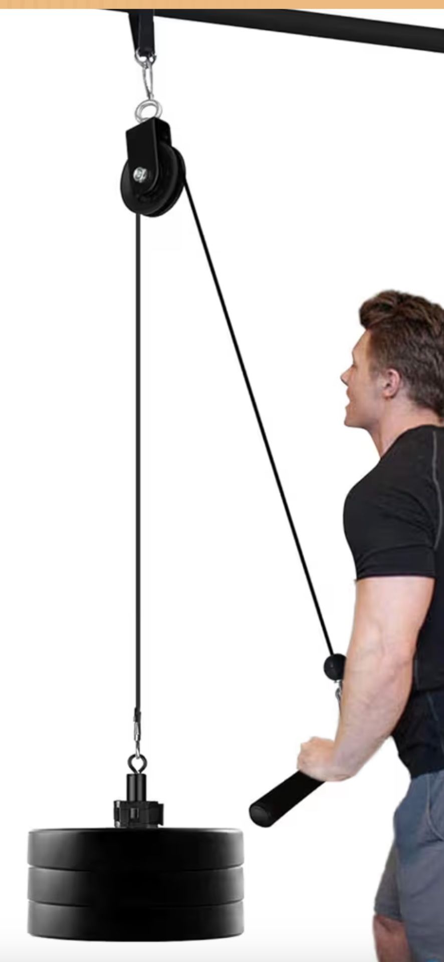 Weight Pulley Cable System W/ Straight Bar, Handles Grips, Nylon Tricep Rope,   Weights Dumbbells Rogue Bikes Treadmill Bench 