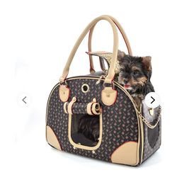 Fashion Pet Dog Carrier Purse Foldable Dog Cat Handbag Leather Tote Bag Soft-Sided Carriering for Puppy and Small Dogs Portable Travel TSA Airline-App Thumbnail