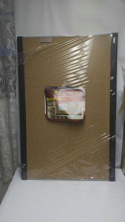 New.Quartet Cork Bulletin Board, Mahogany Finish and Aluminum Frame, 2' x 3