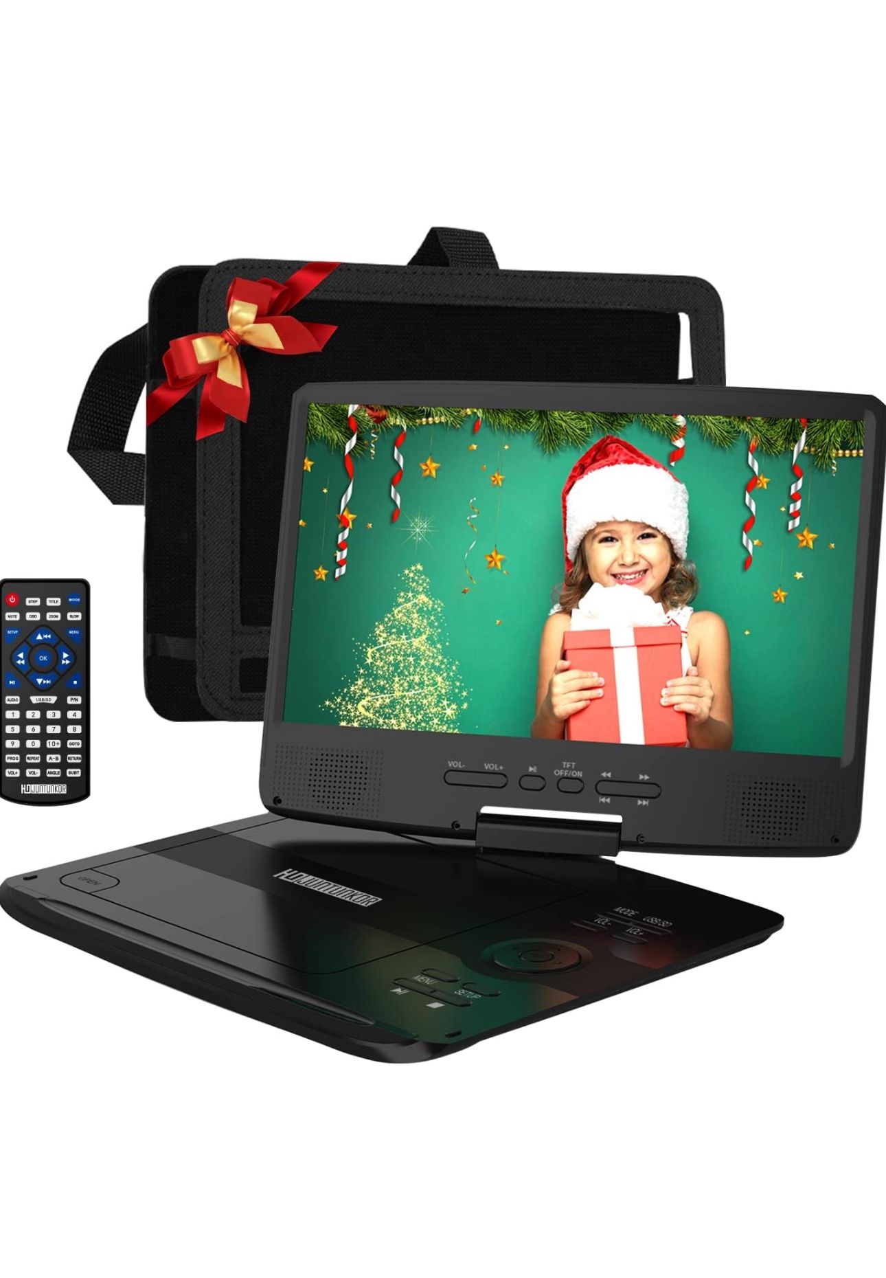 12" Portable DVD Player with 5-Hour Rechargeable Battery, 10.1" HD Swivel Display Screen, Support CD/DVD/SD Card/USB, Car Headrest Case, Car Charger,