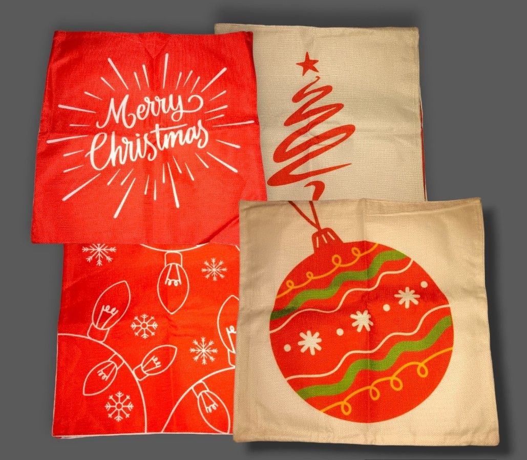 4 Piece Set Of Christmas Throw Pillow Covers