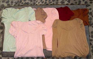 Women’s Puff Sleeve Scoop Neck Top - Pink, Brown, Mint, tan and Burgundy XL