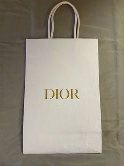 Dior Luxury Shopping Gift Bag – White Textured Gold Logo & Bee – 15”