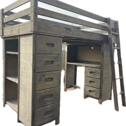 Twin Bunk Bed W/Desk & Drawers 
