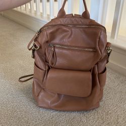 Tan Faux Leather Backpack/Shoukder Bag