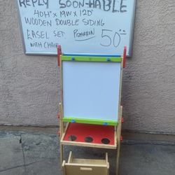 Wooden Double Siding Easel Chalk And Dryerased Pizzarron Para Gus Y Marcador