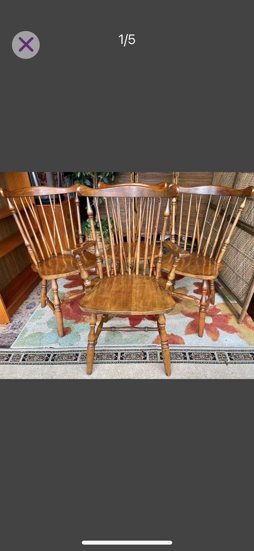 Set of 4 Colonial Vintage Dining Chairs, Solid Oak Wood - Excellent condition Set of 4: 1 Host Chair + 3 Side Chairs