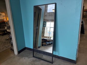 Full Length Rectangular Leaning Wall Mirror with Black Wrought Iron Frame