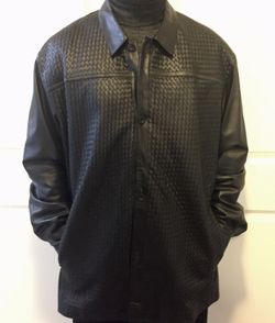 New Claude Lamont Men’s Black Woven Leather Jacket