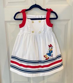 DISNEY DAISY DUCK SAILOR NAUTICAL DRESS TODDLER 18-24M USA RED WHITE BLUE STRIPE