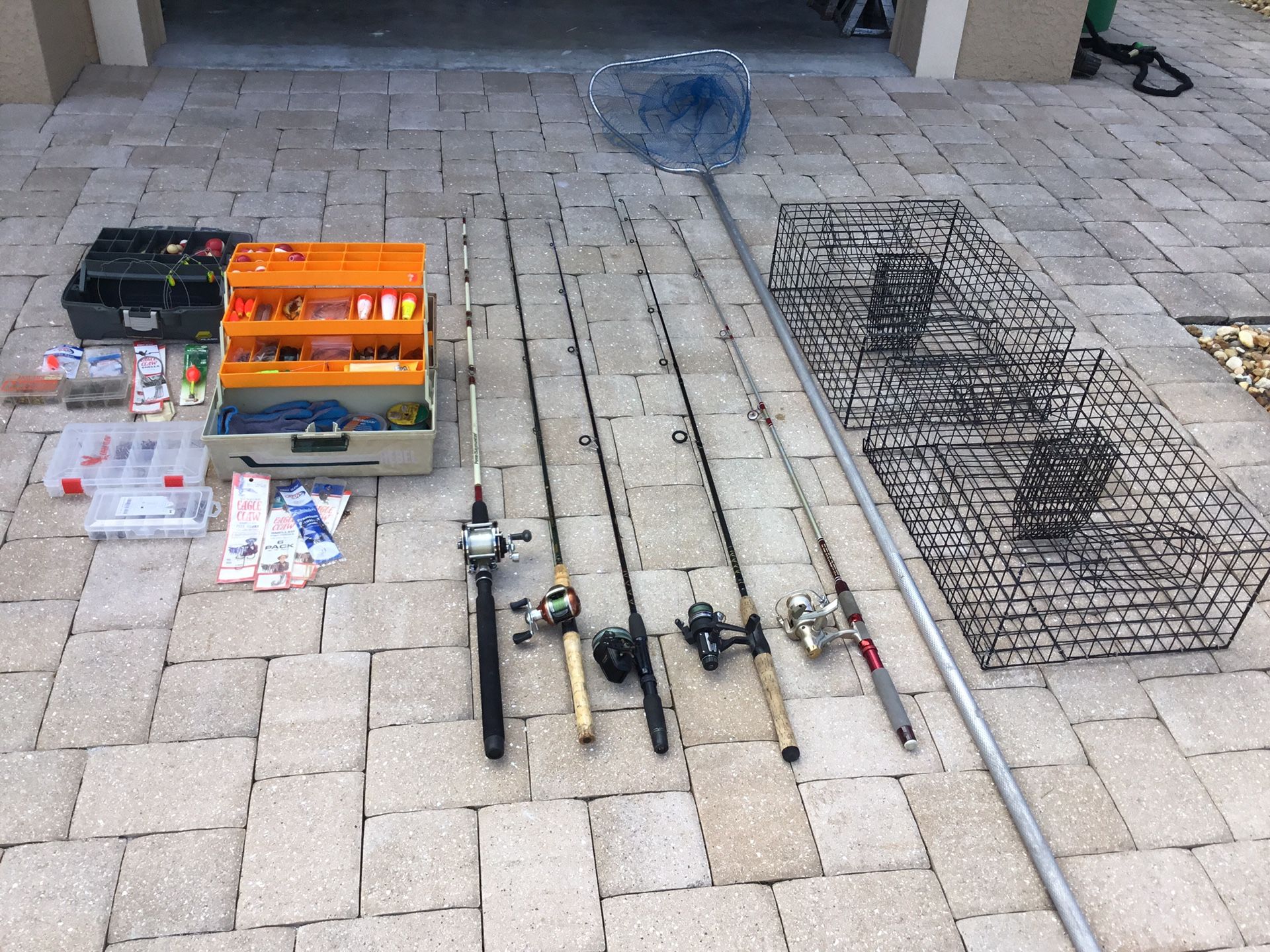 Fishing Rods, Reels, Tackle, Fishing Net, Crab Traps