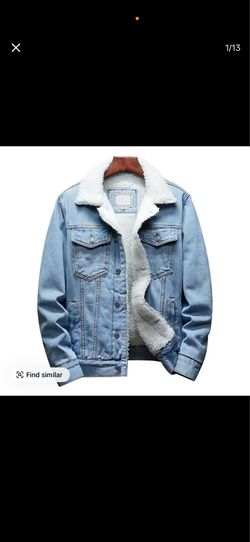Kingapril Men's Sherpa Fleece Lined Denim Jacket. Medium