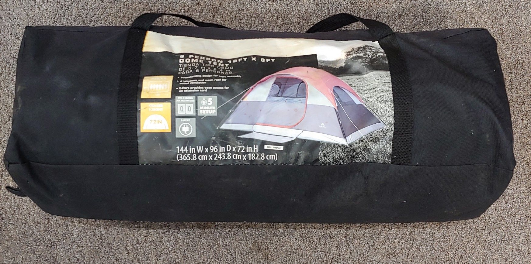 6 Person Dome Tent Fits 2 Queen Air Mattresses, 5 Minute Set Up