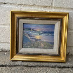 Vintage signed George J Bleich framed Seascape “Sundown at Cypress Point” original oil painting 