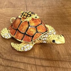 Crystals Bejeweled Turtle Trinket Box Hinged 🐢 Three In Stock 