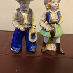 Vintage Porcelain Cowboy And Cowgirl Set Made In Japan
