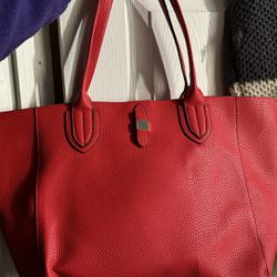 Red Faux Leather Tote