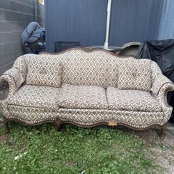 Vintage Couch With Carved Wood Trim