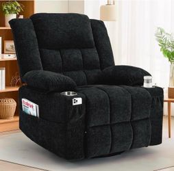 New-Adult 360° Rotating Recliner with Massage and Heating Functions, Cup Holder and Manual Tilt Mechanism, Suitable for Living Room and Bedroom (Fabri