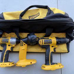 Dewalt Drill, Impact Wrench, Light And Bag 
