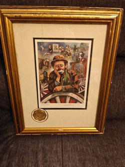 Emmett Kelly Signed Numbered Clown Circus Art Print Matted & Framed Portrait