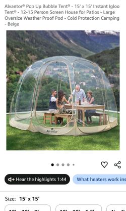 🏕️ BRAND NEW 15' x 15' ALVANTOR BUBBLE TENT — $500 OBO