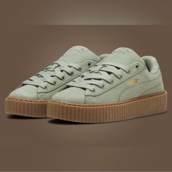 Brand new in the box, Fenty puma fog green size 10 women’s 8 1/2 men’s creeper, tennis shoes