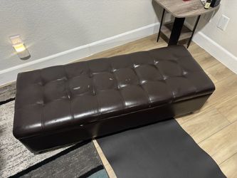 Brown Leather Ottoman/Storage 20W x 50L x 15H