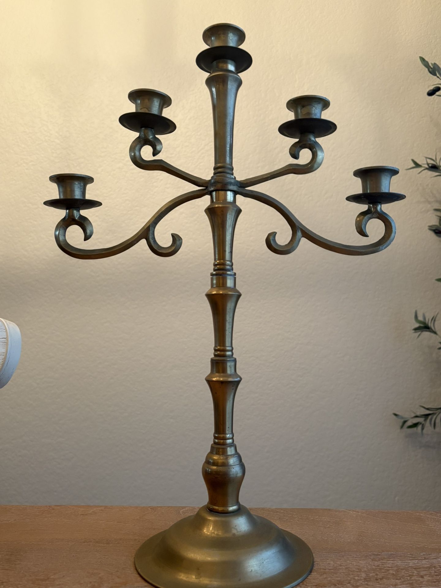 18” Antique Brass 5 Candlestick Holder Made In Japan Vintage