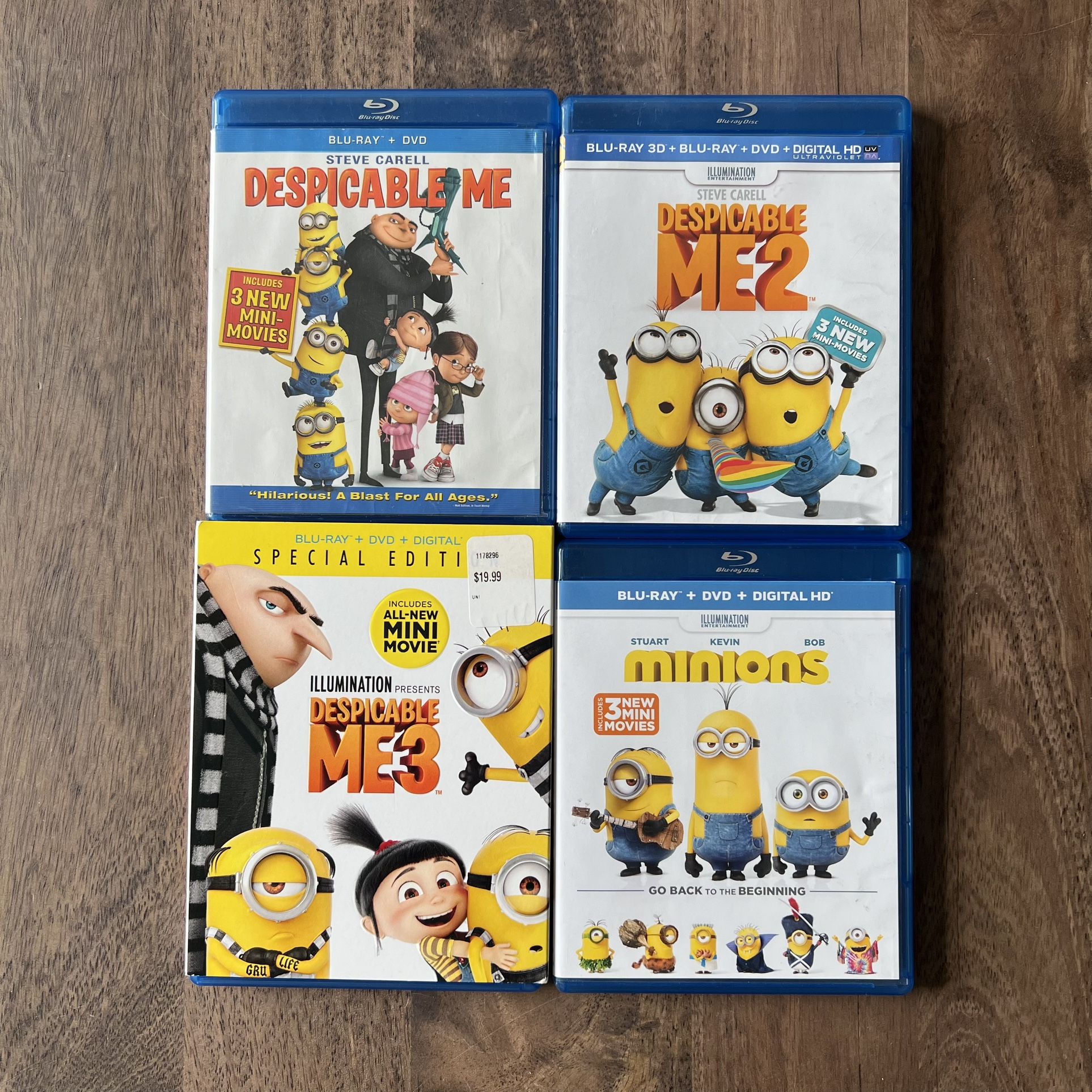 Dreamworks Animation Despicable Me 1, 2, 3 & Minions Kid’s Blu-Ray & DVD Movies