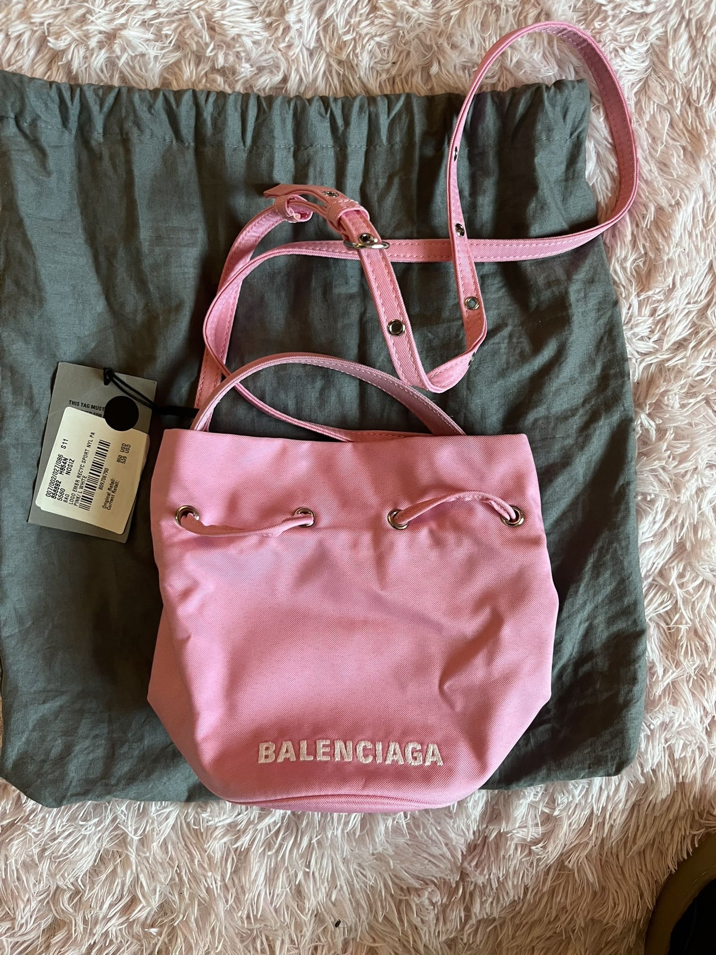 Pink Balenciaga Canvas Bucket Bag With Strap