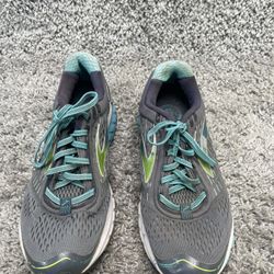 Brooks Ghost 9 Womens Size 9 Medium Running Shoes Gray Blue Lime Athletic