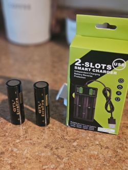 2-3.7 volt rechargeable batteries 5000mAh and 2 slot charger for free