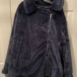 Ashley 26 International Faux Fur Moto Jacket Slate Blue Plus Size 3X Soft Cozy