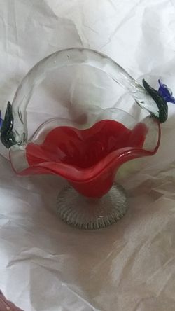 Hand blown art deco glass basket