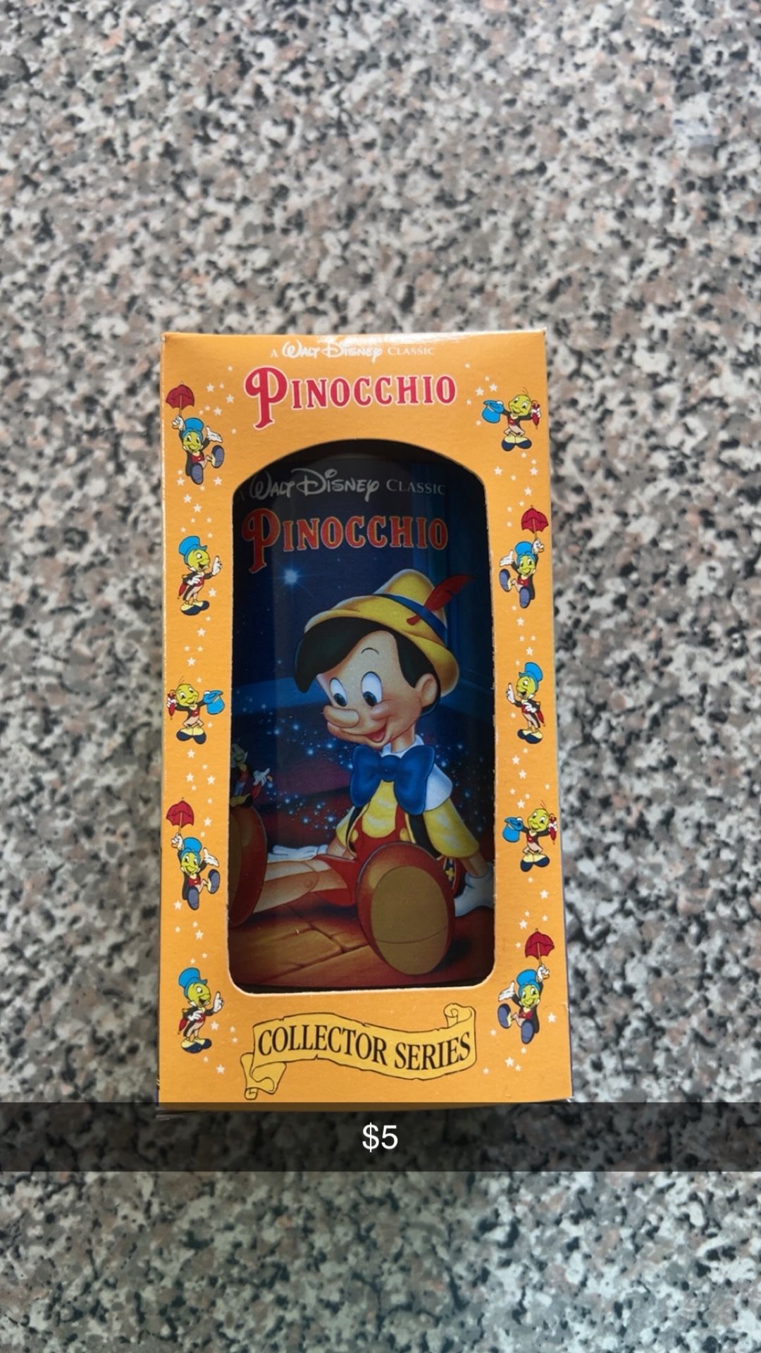 Walt Disney Classic Collector Series Pinocchio Tumbler Cup Glass
