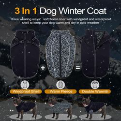 Lelepet Dog Coat 3 in 1 Waterproof Dog Winter Jacket with Harness Built in