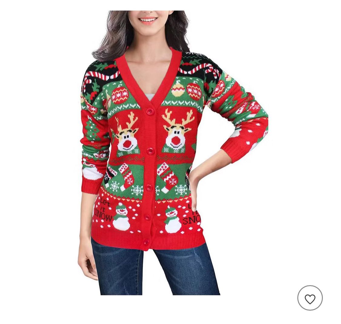 Ugly Christmas Sweater for Women Reindeer Funny Merry Knit Sweaters Cardigan