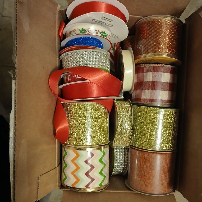 Box Of About 15 Ribbon Spools 