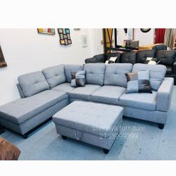 Gray Sectional Sofa With Storage Ottoman 