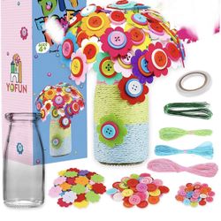 Flower Craft Kit for Kids - Make Your Own Flower Bouquet with Buttons and Felt Flowers, Vase Art Toy & Craft Project for Children, DIY Activity Gift f