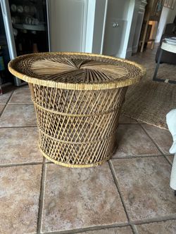 Round Wicker Rattan Side Table