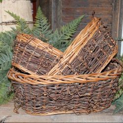 NEW Set of Large Rustic French Country Farmhouse Willow Nesting Baskets Planter Baskets 