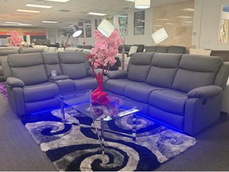 Special Offer‼️Beautiful Two Piece Grey Reclining Sofa&Loveseat With LED Lighting $999
