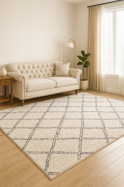 6x9 Black & White Hand-Tufted Trellis Area Rug Modern Decor