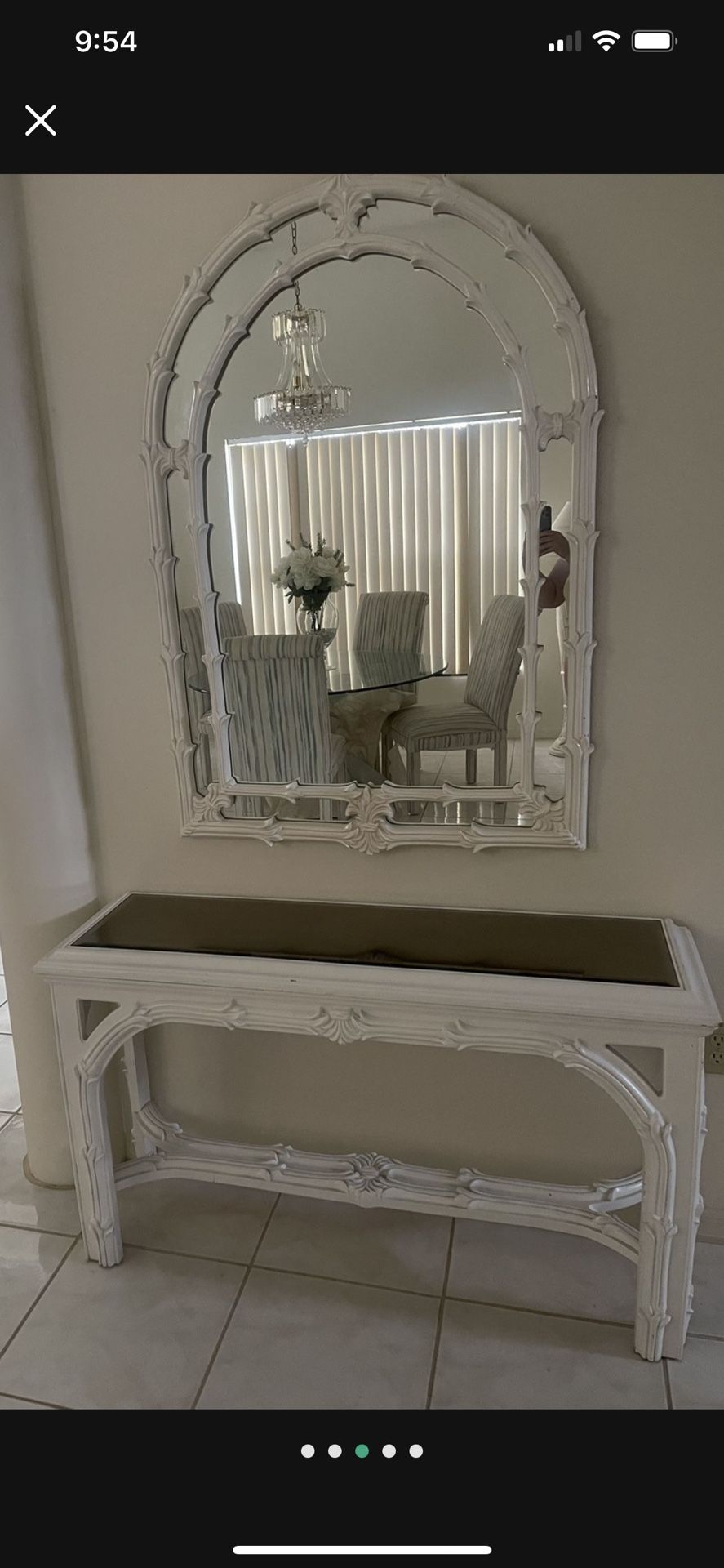 Hollywood Regency 2Pc Tropical Console Table And Mirror Set