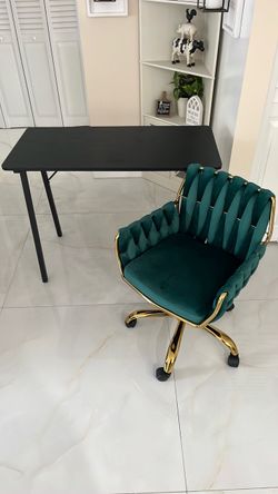 Green Velvet Office Chair with Gold Frame